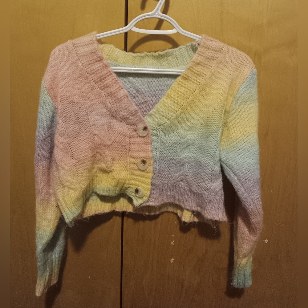 Pastel Rainbow Size M Cropped Cardigan